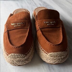 kate spade Rust Suede Espadrille Mules with Braided Jute